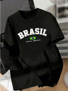 Men's T-Shirt Brazil Print Brazil Summer Spring / Autumn Loose - Negro - Ver 2