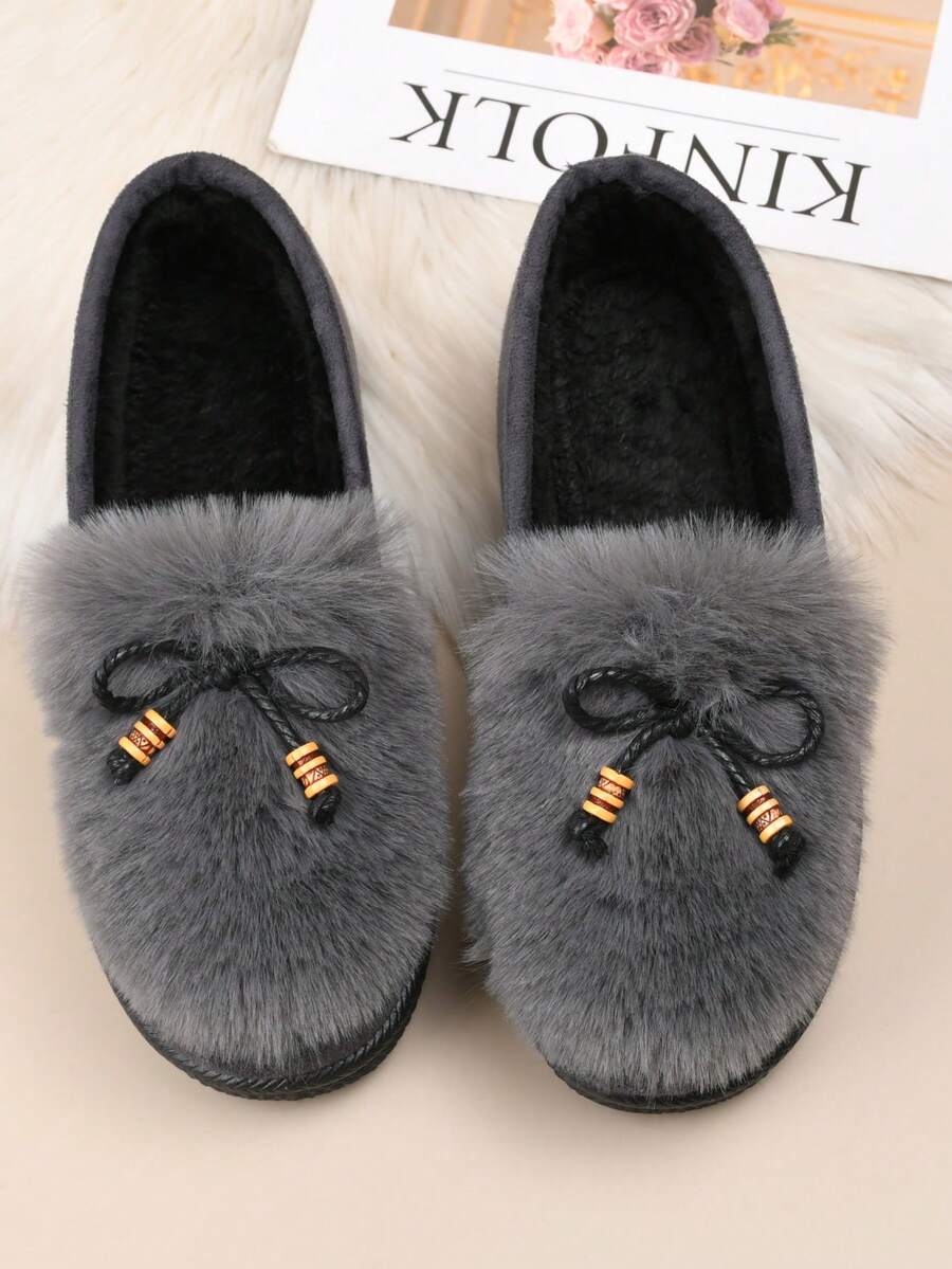 New Women Fashion Personalized Fluffy Warm Minimalist Solid Color Indoor Outdoor Travel Vacation Home Slippers, Thick Plush Slip-On Cozy Soft Bottom Casual Outdoor Wear Shoes For Winter