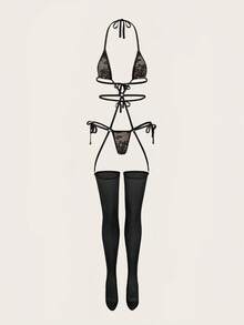 Conjunto de lencería sexy de 2 piezas para mujeres: Body translúcido negro con aberturas emparejado con medias negras, ultra cómodo y transpirable