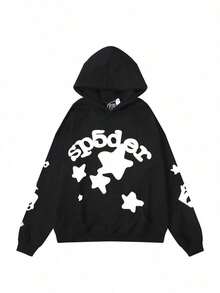 Men's Star Print Sp5der Hoodie Y2k Hip Hop Casual  Hooded Hoodie - màu đen - Xem 7