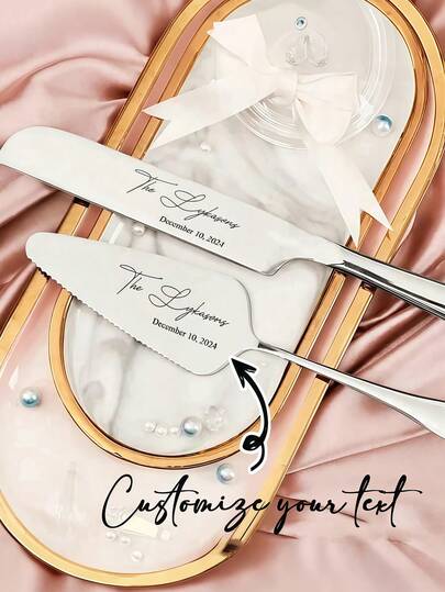 Conjunto de 1 ou 2 cortadores de bolo personalizados em aço inoxidável, ideal para casamentos, aniversários, formaturas, despedidas de solteiro(a) e como lembrancinhas de casamento. Multifuncional, antimofo, decorativo, requintado, elegante, de alta qualidade, adorável, moderno, personalizado e exclusivo.