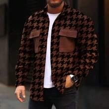 [Plaid Print Corduroy] Men's Plaid Print Corduroy - Double Pocket, Sports Outdoor Daily Wear, Spring And Autumn Fashion Business Lapel Regular