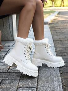 Botas con cremallera lateral y tacón grueso para mujer, nuevas para otoño/invierno 2025, con estilo británico retro y forro de algodón añadido