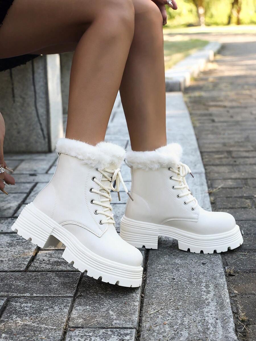 Botas con cremallera lateral y tacón grueso para mujer, nuevas para otoño/invierno 2025, con estilo británico retro y forro de algodón añadido