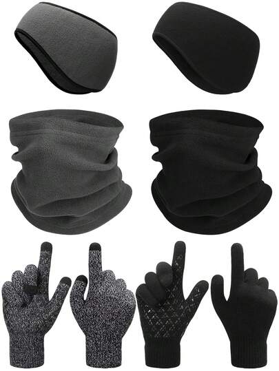 3 قطع سماعة رأس دافئة للأذن، قناع وشاح رقبة من الفليس، قفازات شتوية محبوكة للرجال والنساء تعمل بشاشة تعمس باللمس