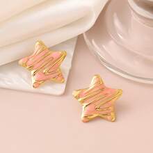 1 Pair Stainless Steel Hollow Five-Pointed Star Earrings Fashionable Simple Atmosphere All-Match High-End Ear Jewelry