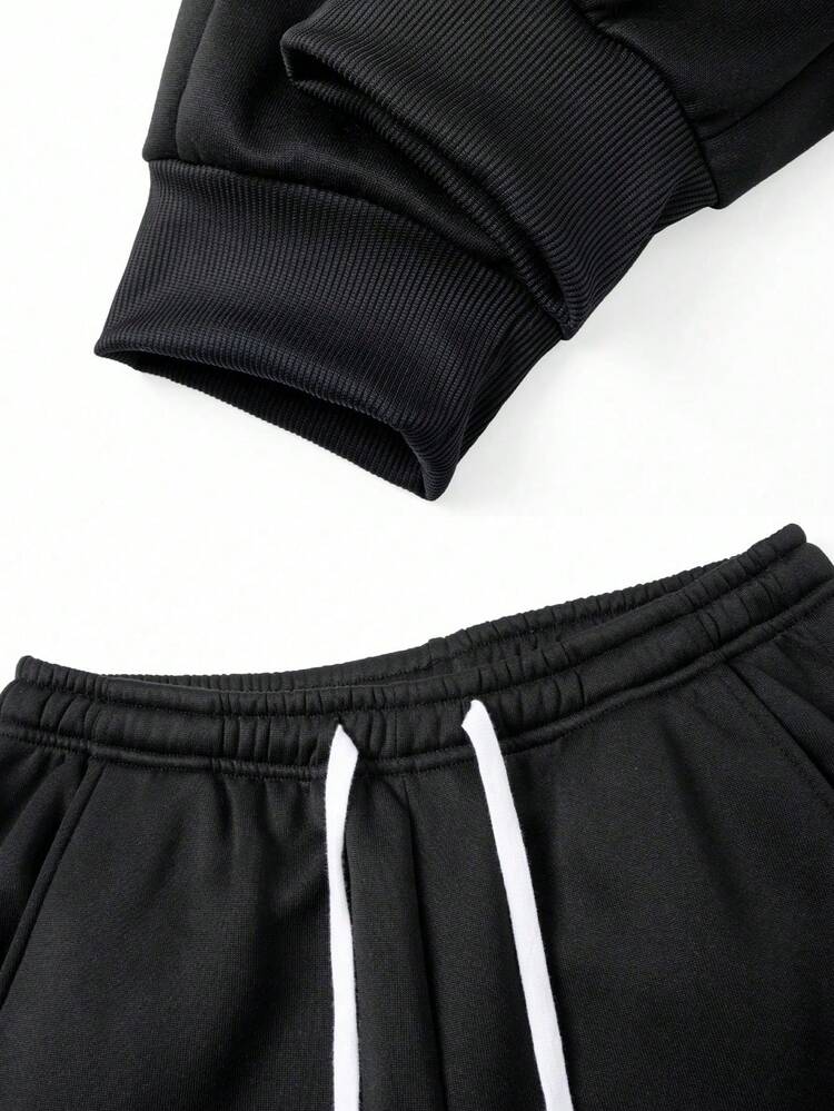 男士休闲半拉链连帽衫和宽松工装裤套装，户外简约风格 - 淺灰色 - 查看 6