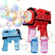 Kids Bubble Gun Train Bubble Machine, Suitable For Children, Automatic Bubble Machine, Comes With Empty Bottles, Children's Bubble Machine Gift, Suitable For Outdoor Game Toys For Boys And Girls Aged 3, 4, 5, 6, 7, And 8+(Battery And Liquid Not Included) - Blue - View 1