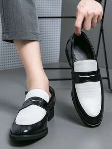 Mens Slip-On Dress Penny Loafer Casual Loafers Shoes For Male Classic Business Work Office Formal Dress Shoes - 黑與白 - 查看 2