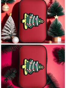 1 pièce Pochette de rangement style fermeture éclair de Noël, pour câbles, pièces de monnaie, clés, rouge à lèvres, sac de rangement multifonction, cadeau pour les amis