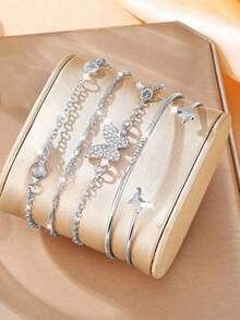 1 Set Bohemian Butterfly Charm Bracelet For Women – Simple & Stylish Layered Design, Lightweight Daily Jewelry,  Boho Stackable Accessory For Vacation, Festivals, Or Gifts, Nature-Inspired Minimalist Bracelet Set - 4 chiếc/vàng - Xem 1