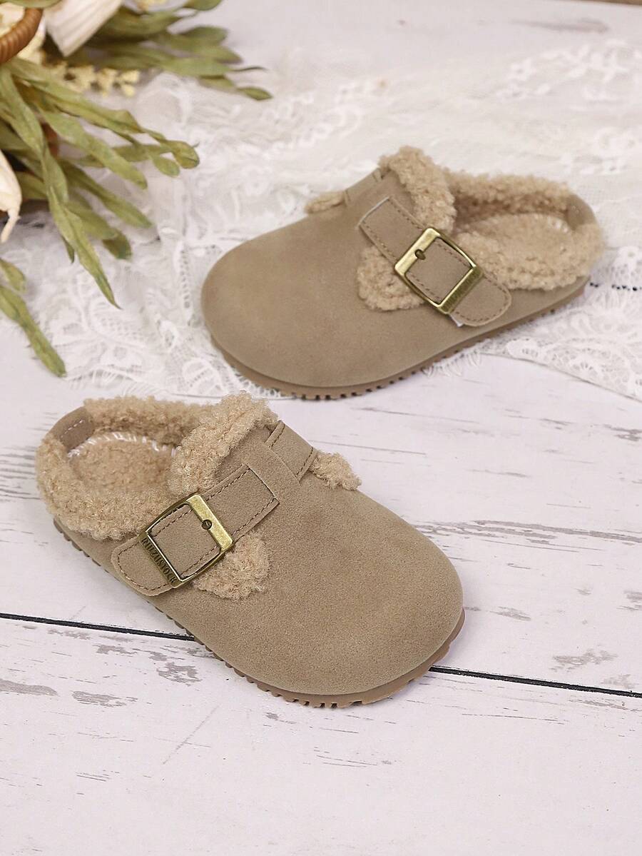 Zapatillas planas con forro de felpa para niños/niñas pequeños, aptas para el invierno