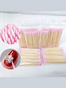 About 100pieces Of Pink Nail Polish Wipe Sticks, Nail Polish Cleaning Sticks, Double-Pointed Eyebrow Tattoo Makeup Tools Wipe Wooden Sticks, 1/2/3/4/5/10/20pack Packaging, Nail Art Supplies, Nail Art Tools, Very Suitable For Nail Art Supplies, Nail Art Tools, Manicure, Back To School Manicure And Press-On Manicure