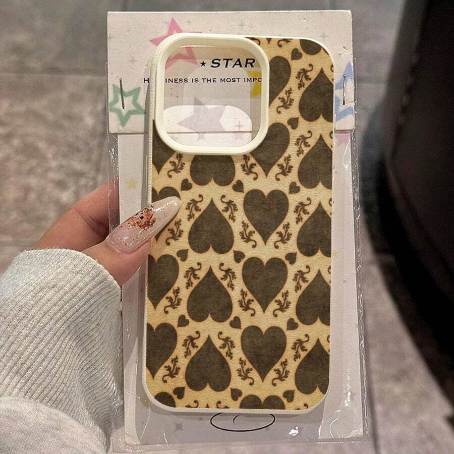 1pc Elegant Retro Floral & Heart Pattern TPU Phone Case, Compatible With Iphone/ Phones - White - View 1