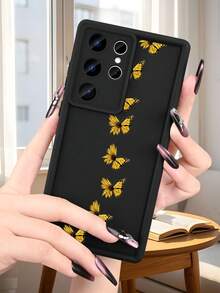 Cute Yellow Butterfly Pattern Protective Phone Case For Women Minimalist Aesthetic Design Shockproof Cover Compatible With Samsung Galaxy S25Ultra/S25Plus/S25/S24Ultra/S24Plus/S24/S24FE/S23Ultra/S23Plus/S23/S22Ultra/S22Plus/S22 - Cà phê nâu - Xem 5