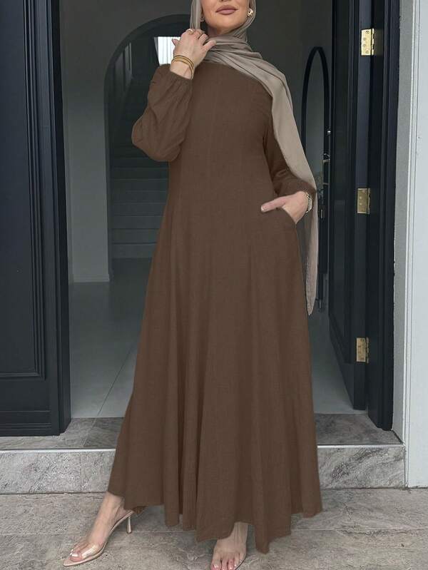 Solid Color Waist-Slimming Hem Dress Elegant Spring