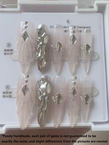 10 Móng Tay Giả Trang Trí Hình Nàng Tiên Cá Đỏ Sang Trọng, Đính Đá, Kiểu Ngẫu Nhiên, Bao Gồm 1 Gel Dạng Thạch và 1 Dụng Cụ Đẩy Da, Móng Tay Giả Dán Thủ Công. - Bạc - Xem 5