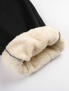 女士保暖内衬长裤，宽松休闲运动裤，适合户外运动、徒步、骑行，也适合返校季和秋冬季穿着，黑色 - 黑色 - 查看 4