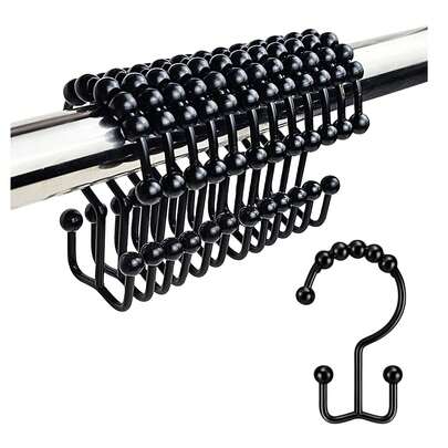 Shower Curtain Hooks Metal Glide Rollers Rust Proof Shower Curtain Rings Shower Hooks For Bathroom Shower Curtain Rods Rings 12 Pieces, Black ColorChristmas Decor