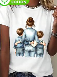 Graphic Print Women's T-Shirt Short Sleeve Round Neck Casual Top For Summer And Spring Ladies - trắng - Xem 2