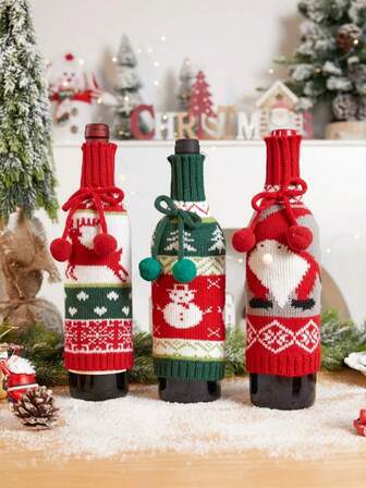 1 件圣诞节针织圣诞老人酒瓶套、桌面装饰、家居装饰氛围道具