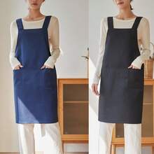 1件防水防皱围裙，新款韩式家居围裙，H型肩带方便穿戴，适用于服务员、美甲师、花店、奶茶店等各种场合，超大号围兜式围裙 - 彩色 - 查看 4