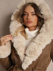Parka Jacket With Hood And Detachable Fur Trims - Beige - View 5