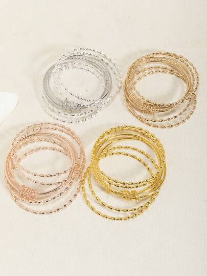 5pcs Girl's Metal Unique Design Classic Versatile Threaded Bracelet Set