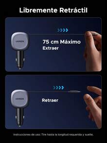 75W Cargador de Coche con Retráctil USB C 60W, 3 en 1 Cargador para Auto Carga Rápida, Adaptador de Coche Compatible con 17 16 15 Pro, Pixel 10, S25 Ultra - 1 - Ver 9