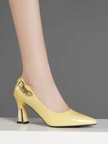 Giày cao gót đế bằng, giày cao gót hở mũi, màu trơn, thoải mái, thời trang cho nữ, mùa thu, mọi mùa, thanh lịch, tiệc tùng - Màu vàng - Xem 3