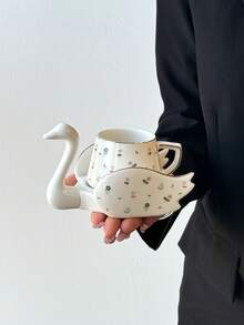 1 件陶瓷创意镀金天鹅咖啡杯碟套装，适用于家庭厨房、餐厅、客厅、户外、婚礼、派对、礼物、生日、圣诞节、纪念品 - 彩色 - 查看 4