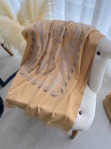 1pc Faux Cashmere High-Quality Bohemian Embroidered Scarf For Women, Fashionable & Versatile, Thick & Warm, Tasseled Embroidery Shawl Wrap, Suitable As Gift For Women/Mothers, Daily Wear