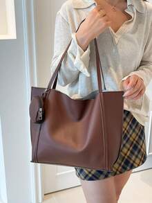 Bolso de hombro versátil y de gran capacidad para el transporte diario con estilo - Café integral - Ver 3