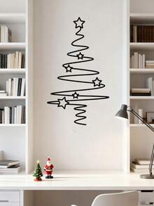 1Pc Metal Christmas Tree Wall Art - Non-Electric Holiday Decor For Indoor & Outdoor, Elegant Black Metal Tree With Star Ornaments, Perfect For Living Room, Courtyard, Or Garden, Christmas Wall Decor,Home Decor Room Decor,Christmas Decorations,Bedroom Decor,Christmas Gifts