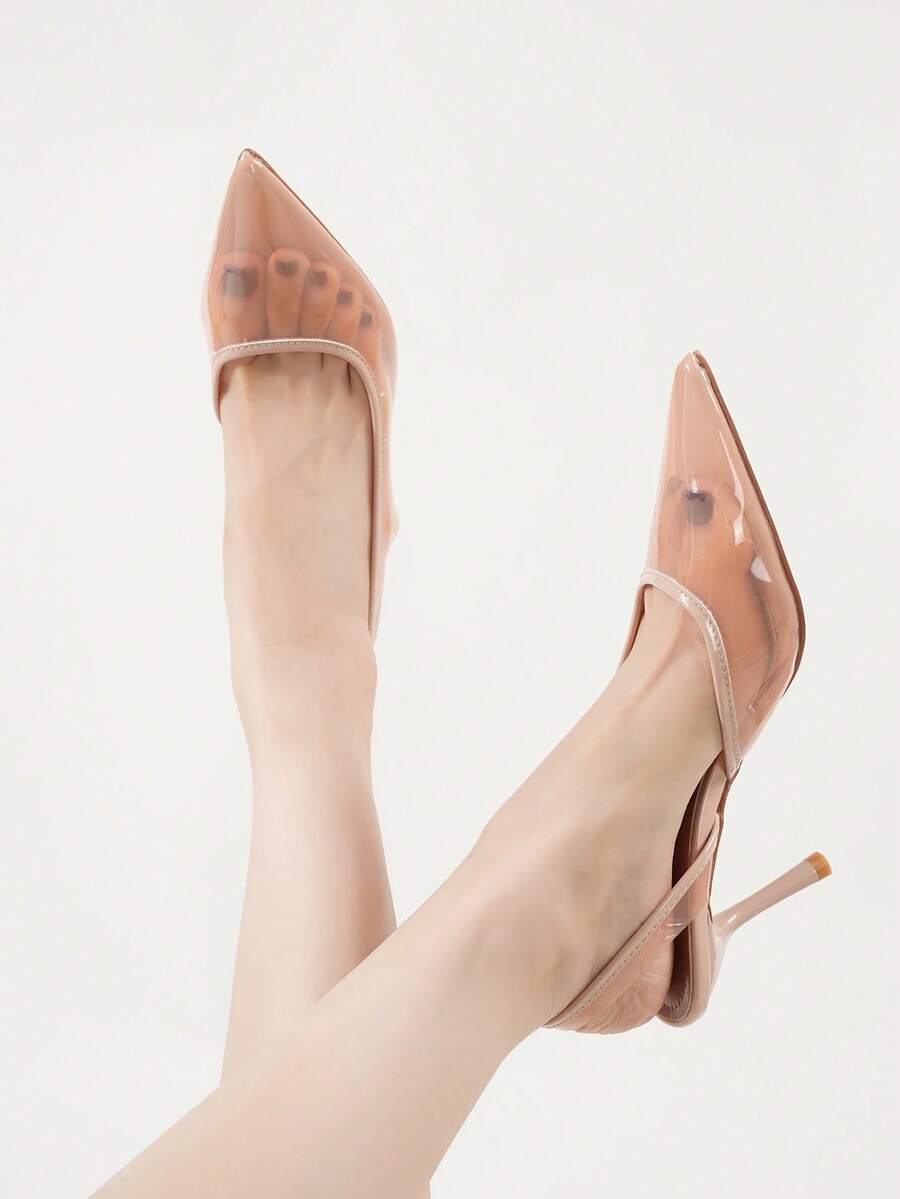 Pantofi cu toc înalt minimalisti pentru femei, culoare nud, cu vârful ascuțit, la modă, atrăgători, transparenti, cu toc piramidal, potriviți pentru petrecere, purtare zilnică, bal, vacanță, vară, tocuri înalte elegante, întoarcerea la școală, facultate, Halloween distinctiv, petrecere de Crăciun, noapte sexy