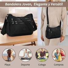 Bolso Crossbody para Mujer de Nailon Impermeable – Bolso de Hombro para Mujer, Bolso Bandolera con Múltiples Bolsillos y Correa Ajustable, Ideal para Viajar o Escuela - Azul claro - Ver 4