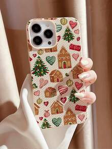 1 pieza Nueva funda de teléfono de silicona suave, a prueba de golpes y antideslizante, con textura de punto y diseño de casa de jengibre y corazón de caramelo navideño, compatible con iPhone 17/17 Air/17 Pro/17 Pro Max, 16/16 Plus/16 Pro/16 Pro Max, 15/15 Plus/15 Pro/15 Pro Max, 14/14 Plus/14 Pro/14 Pro Max, 13/13 Pro/13 Pro Max, 12/12 Pro/12 Pro Max, 11/11 Pro/11 Pro Max