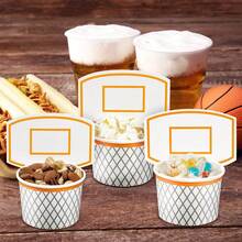 12 pahare de hârtie pentru gustări cu tematică de baschet - Pahare de hârtie de unică folosință în tematică de baschet, perfecte pentru decorațiuni de petrecere cu tematică de baschet, cadouri de ziua de naștere, pentru gustări și alimente mici. Pahare convenabile de unică folosință adaugă o atmosferă sportivă plină de viață petrecerilor cu tematică de baschet. - Multicolor - Vizualizare 4