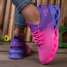 Comfortable,Casual,Commuter,Mothers Day Gifts ,Holiday,Halloween,Christmas,Personalized,Halloween Women's Fashion,Fallfreshnes,Pink Purple Gradient Women's Casual Running Shoes: Mesh Knitted And Hollow Sole, Lace-Up Sports Fitness Shoes | Running Training | Daily Outings