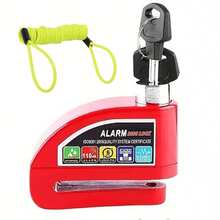 高分贝自行车报警锁摩托车报警盘锁带钢缆 - 110dB 警报器警报、振动和运动检测、6mm 按压式锁定机制、耐用铝制机身和防喷漆涂层、易于安装，确保户外安全、自行车锁、光滑的金属表面、坚固的结构