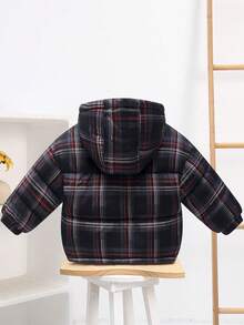 秋冬新款黑色格子连帽保暖羽绒服，卡通加厚派克大衣 - 彩色 - 查看 3