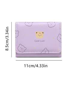 Cartoon Bear Short Wallet, Tri-Fold Student Printed Coin Purse, Cartoon Coin Pouch Card Holder - Multicolor - View 3