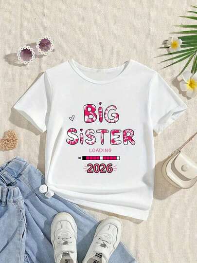 Camiseta infantil de 4 a 16, nueva promoción 2026, camiseta con estampado de hermana mayor, camiseta de anuncio de bebé, top de verano de manga corta para niña