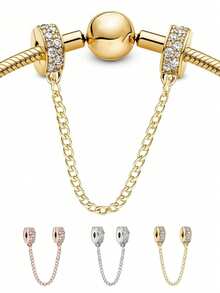 1pc Silver-Plated Copper Safety Chain & Spacer Bead Pendant, With Positioning Rubber Clasp, Safety Chain Stop Bead Pendant, Suitable For European Bracelets - Diamond Buckle - View 1