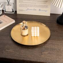 1 pièce Plateau décoratif de style nordique minimaliste, plateau doré haut de gamme, plateau de rangement de luxe en acier inoxydable pour les cosmétiques, les bijoux, les parfums et les bougies