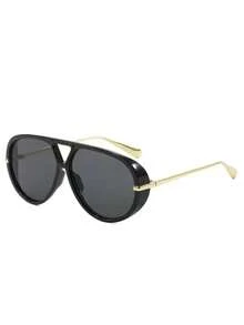 2025 Fashion High-End Y2K Double-Beam Frog Style European And American Large-Frame Sunglasses Yellow - 黑色 - 查看 3