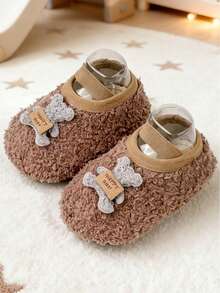 Ein Paar neue Babyschuhe - Süße Teddybär Dekoration Plüsch Kleinkindschuhe, geeignet als warme Herbst- und Winterhausschuhe für Babymädchen, modische und bequeme Hausschuhe für Baby Jungen, geschlossene Weichsohlen-Kleinkindschuhe für Mädchen