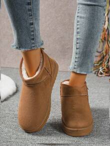 Neue Retro Mode Elegante Warme Kälte-Abweisende Schneestiefel für den Winter, einfarbige Outdoor Thermofutter Schneestiefel, Dicke rutschfeste Sohle Kurze Stiefel, Warme und Kälte-Beständige Damenstiefel, Unisex Dicke Flache Schneeschuhe