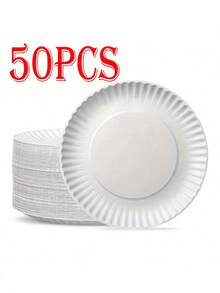 10/50/100 piezas Platos de papel blanco, adecuados para fiestas de cumpleaños, vajilla de pastel duradera, platos redondos blancos de 6 pulgadas, adecuados para cumpleaños, pasteles, barbacoa - Blanco - Ver 11