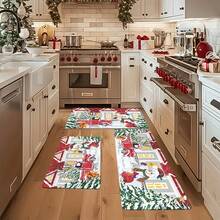 1/2/3 piezas Juego de alfombrillas de cocina navideñas acolchadas y antifatiga de 0.47 pulgada/1,2 cm de grosor - Diseño de muñeco de nieve y camión rojo navideño, alfombras de pasillo acolchadas, alfombrillas suaves de franela antideslizantes y resistentes a las manchas para dormitorio, sala de estar, comedor, baño y entrada